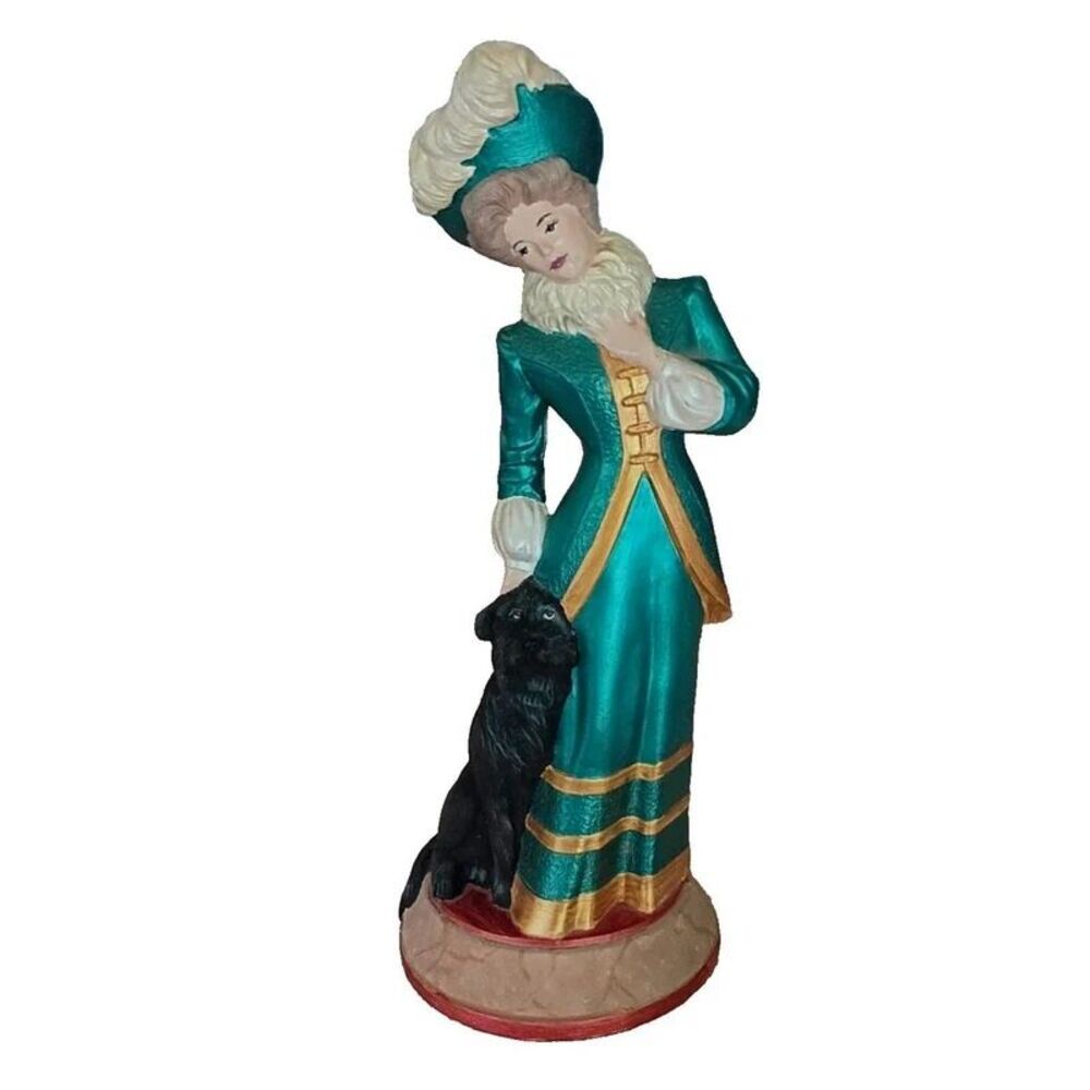 Large Vintage Pottery Statue Elegant Victorian Lady and Dog Figurine 13.5"
